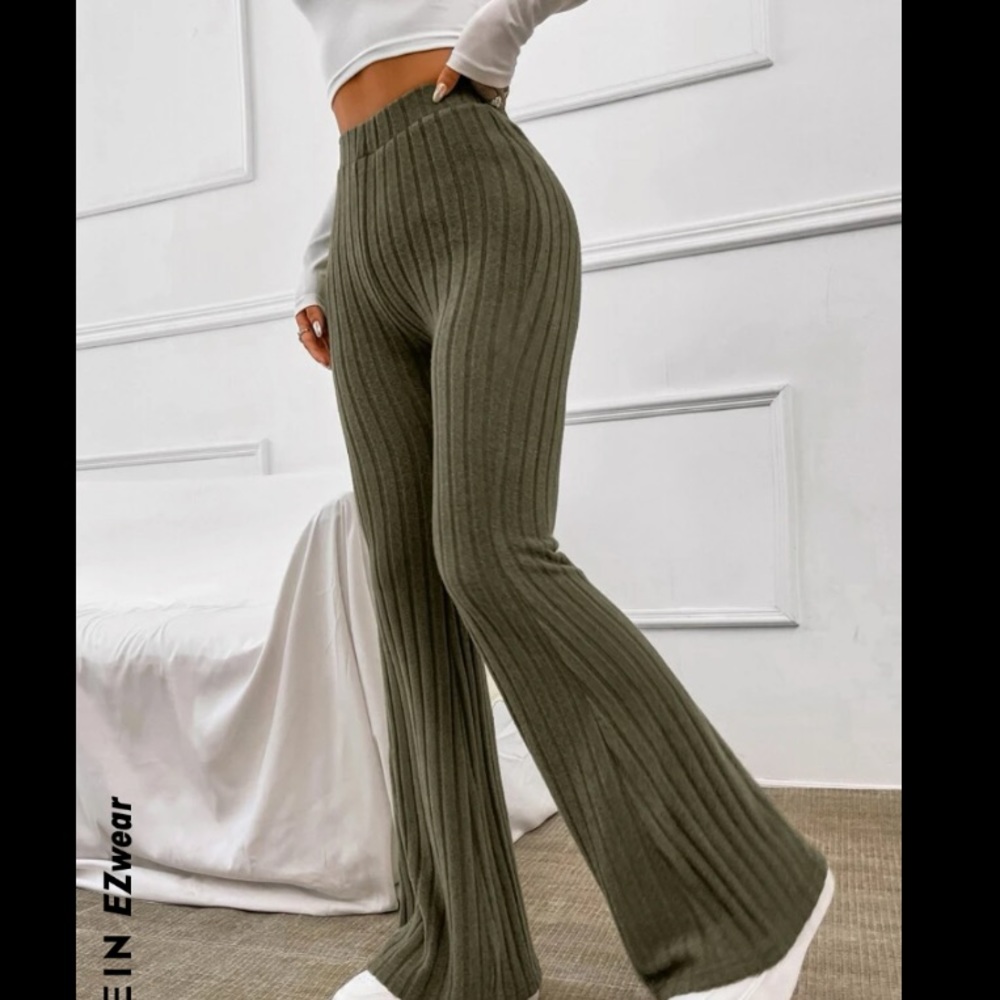 Fuzzy Green Flared Pants from Shein